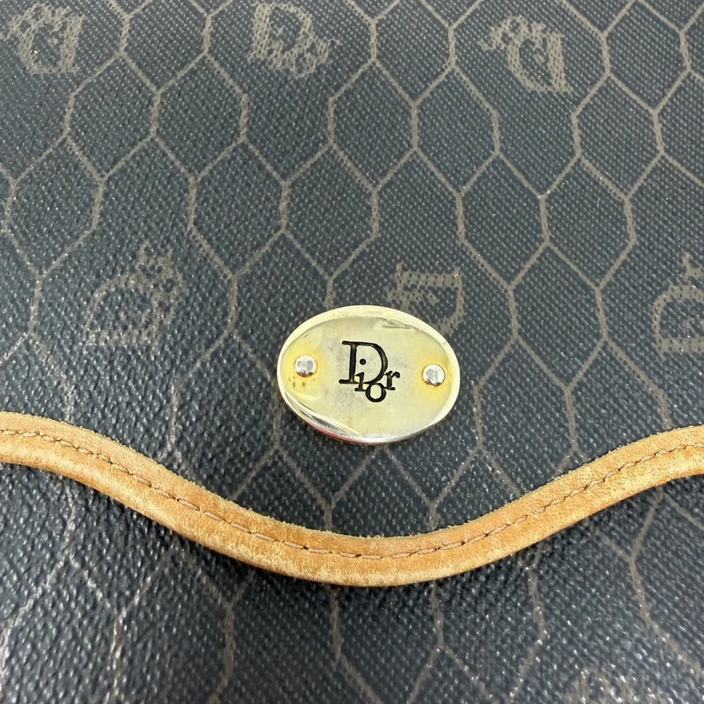 Christian Dior Honeycomb Canvas Shoulder Bag PVC Khaki Gold - Picture 3 of 10